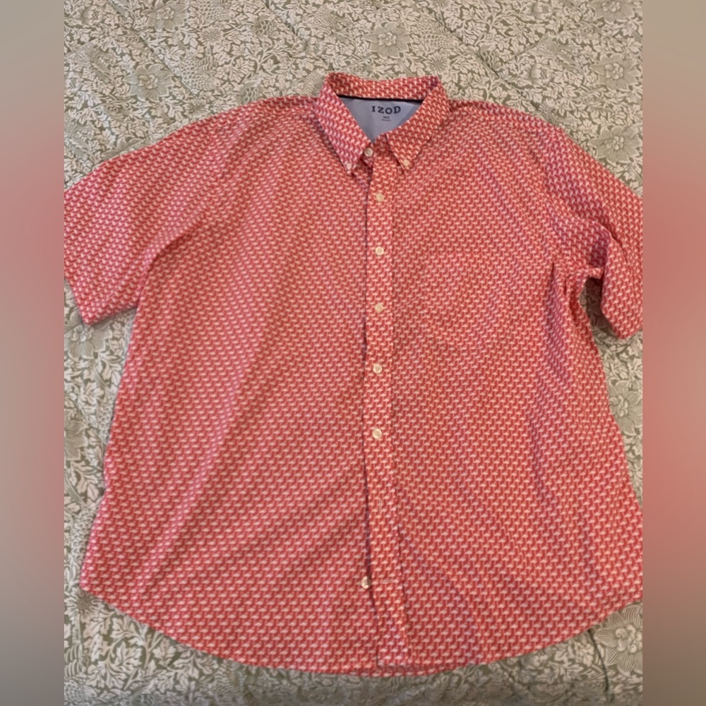 Mens IZOD Pink Short Sleeve Button Down 2XLT
